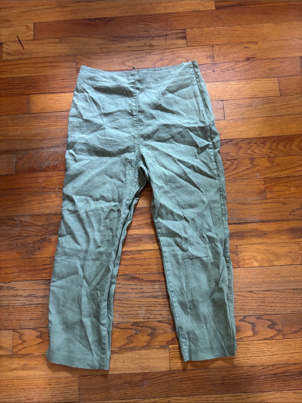 United Colors Of Benetton linen blend side zip sage Green Ankle Pants